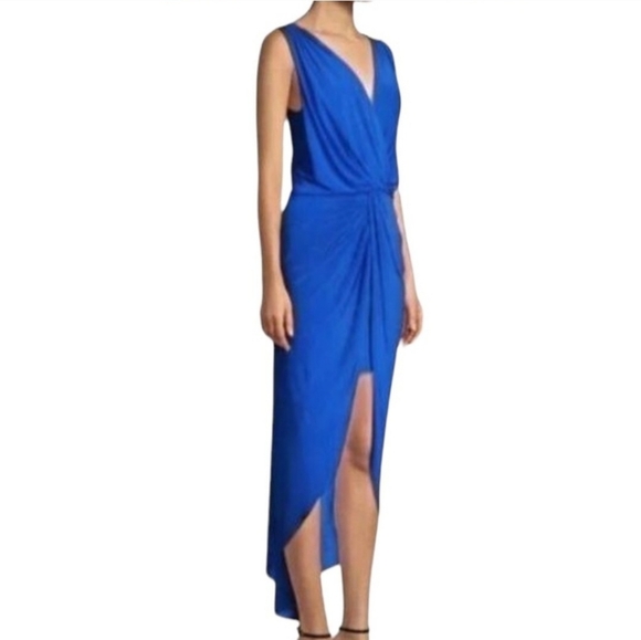 NEW Misa Los Angeles Leza MAXI Dress Tulip Ruched COBALT BLUE Luxury Goddess - Picture 2 of 11